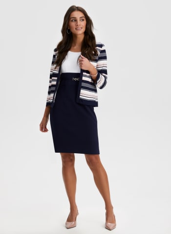 Stripe Print Jacket & Dress Set, Blue Pattern