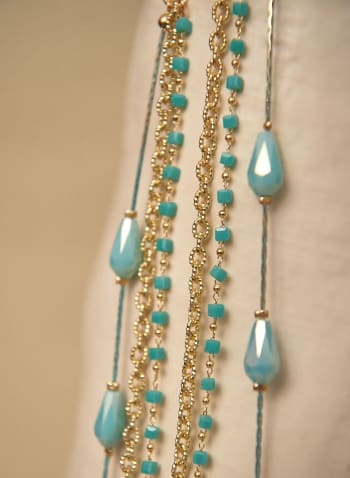 Triple Row Bead & Chain Necklace, Blue