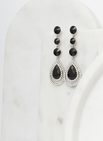 Stone & Crystal Teardrop Dangle Earrings, Black