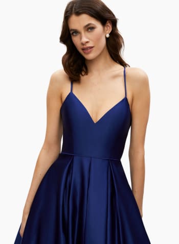 Satin Fit & Flare Ball Gown, Cool Blue