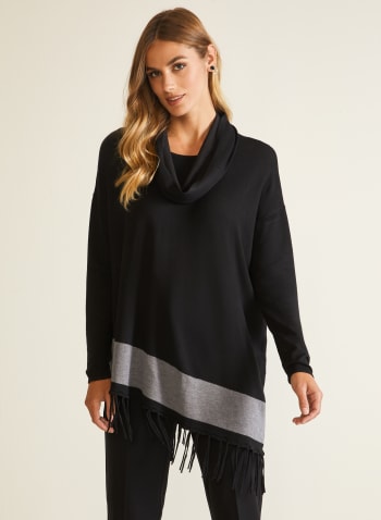 Asymmetric Cowl Neck Sweater, Black Pattern