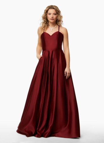 Sweetheart Neck Satin Ball Gown, Red