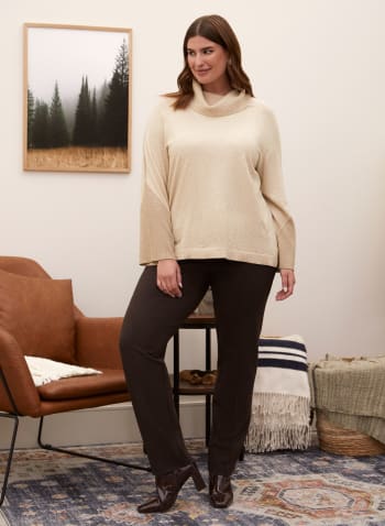 Cowl Neck Two-Tone Sweater, Off White