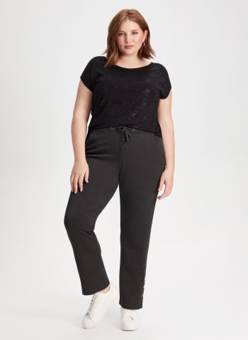 Button Detail Pull-On Pants, Charcoal Mix
