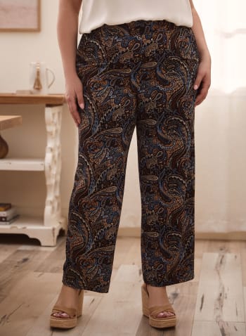 Pantalon à jambe large et motif paisley, Taupe Crémeux