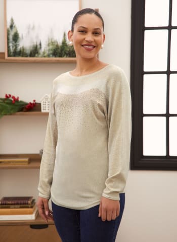 Dolman Sleeve Stud Detail Sweater, Off White