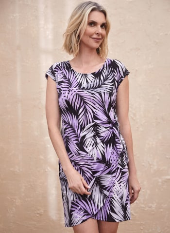 Palm Leaf Print Dress, Purple Pattern