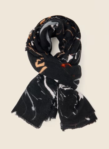 Abstract Floral Print Scarf, Black