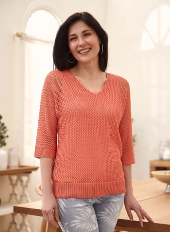Open Stitch Knit Sweater, Baby Coral