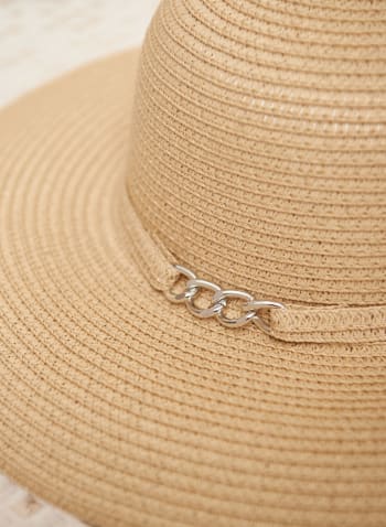 Wide Brimmed Chain Detail Hat, Natural Beige