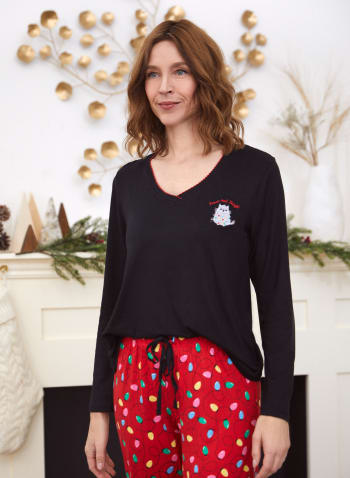 Holiday Print Pyjama Set, Black