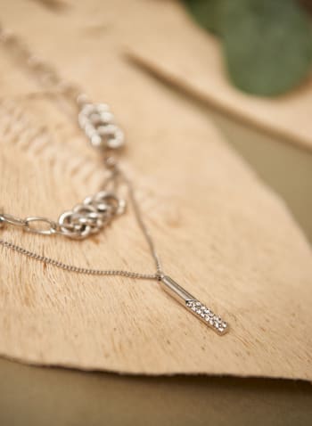 Double Row Pendant Necklace, Silver