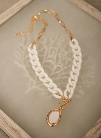 Rubber Chain Link Pendant Necklace, White