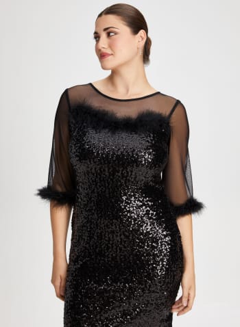Sequin & Mesh Detail Dress, Black