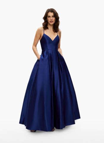 Satin Fit & Flare Ball Gown, Cool Blue