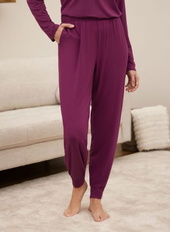 Pull-On Pyjama Pants With Pockets, Purple