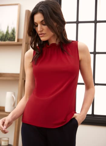 Shirred Neck Top, Red