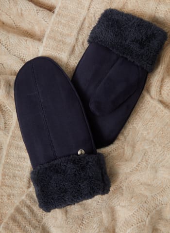 Faux Suede Mitts, Blue
