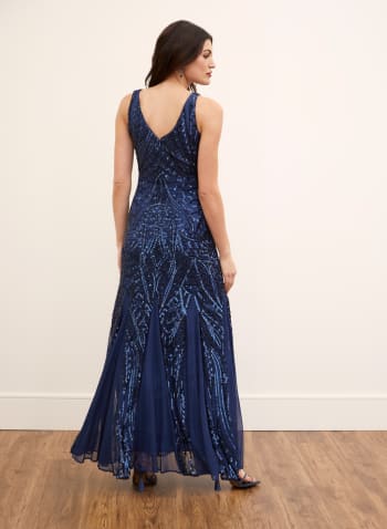 V-Neck Sequin Dress, Blue