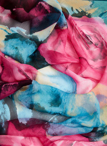 Abstract Floral Print Chiffon Scarf, Pistachio Green