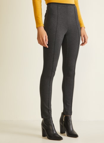 Pintuck Detail Pull-On Pants, Charcoal Mix