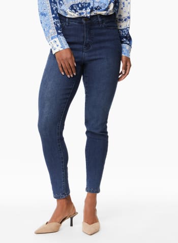 Rhinestone Detail Slim Leg Jeans, Light Blue