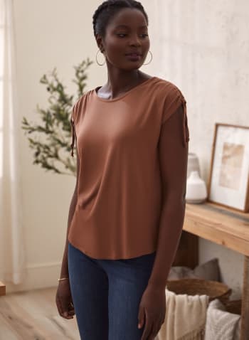 Ruched Short Sleeve Tee, Toffee