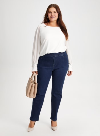 Pull-On Bow Detail Jeans, Light Blue