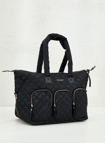 Large Quilted Travel Tote, Black