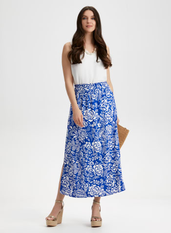 Floral Smocked Pull-On Skirt, Blue Pattern