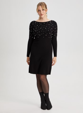 Pearl Detail Sweater Dress, Black