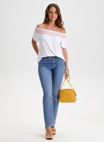Embroidered Off-the-Shoulder Tee, White