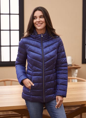 Packable Vegan Down Quilted Coat, Blue