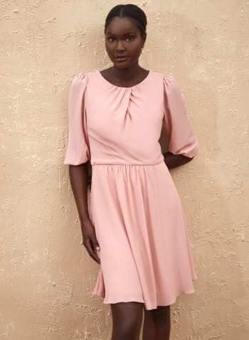 Elbow Sleeve Fit & Flare Dress, Pink Passion