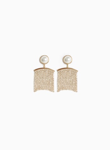 Pearl & Cascading Crystal Earrings, Gold