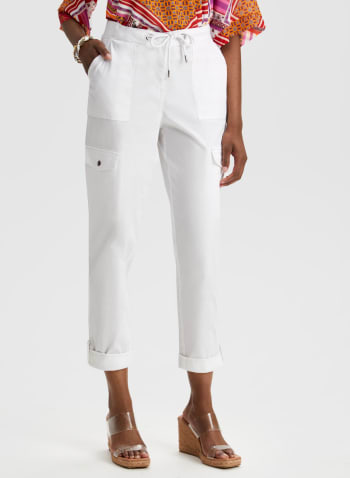 Cotton Capri Cargo Pants, White