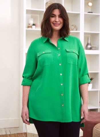 3/4 Sleeve Button Down Top, Kelly Green