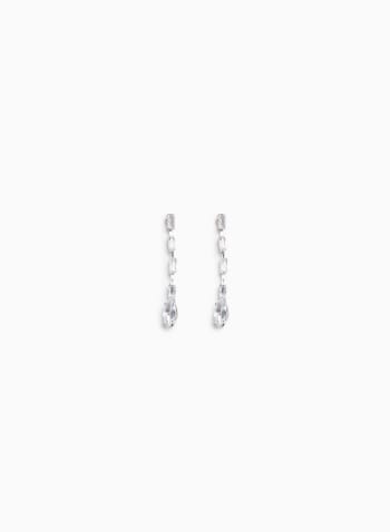 Crystal & Baguette Dangle Earrings, Silver