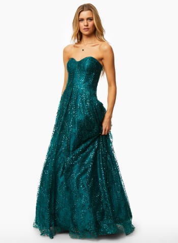 Strapless Corset Detail Ball Gown, Teal