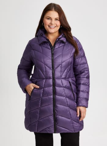 Packable Vegan Down Quilted Coat, Purple