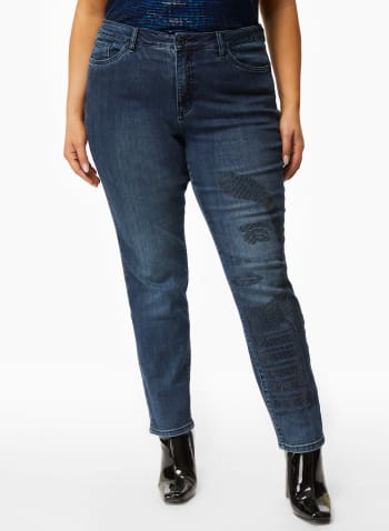 Bead Detail Slim Leg Jeans, Blue