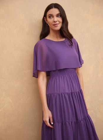 Smocked & Tiered Capelet Dress, Violet