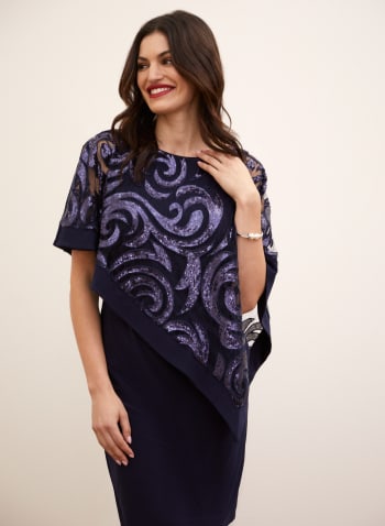 Sequin Swirl Poncho Dress, Blue