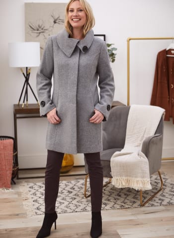 Stretch Faux Wool Coat, Grey