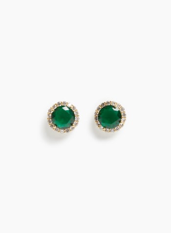 Faceted Stone Stud Earrings, Mint Green