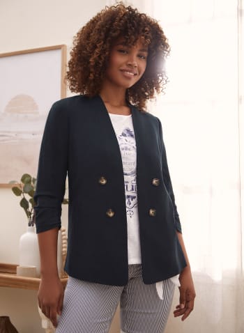 Gathered Sleeve Button Detail Jacket, Blue