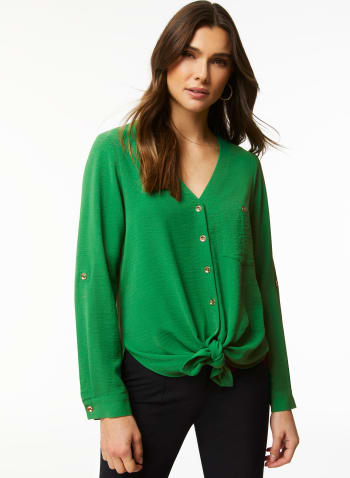 Roll-Up Sleeve Blouse, Green