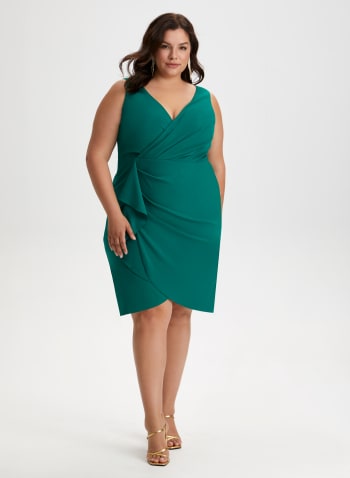 Sleeveless Wrap-Style Dress, Dark Green