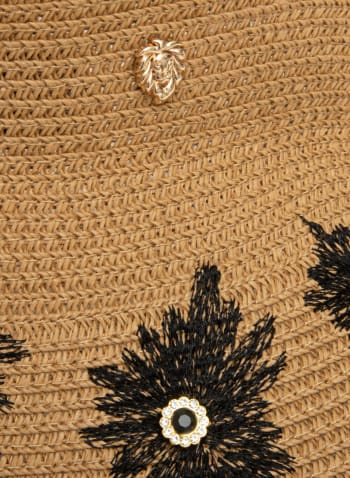 Embroidered Straw Visor, Camel