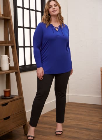 Lace-Up Long Sleeve Tunic, Electric Blue